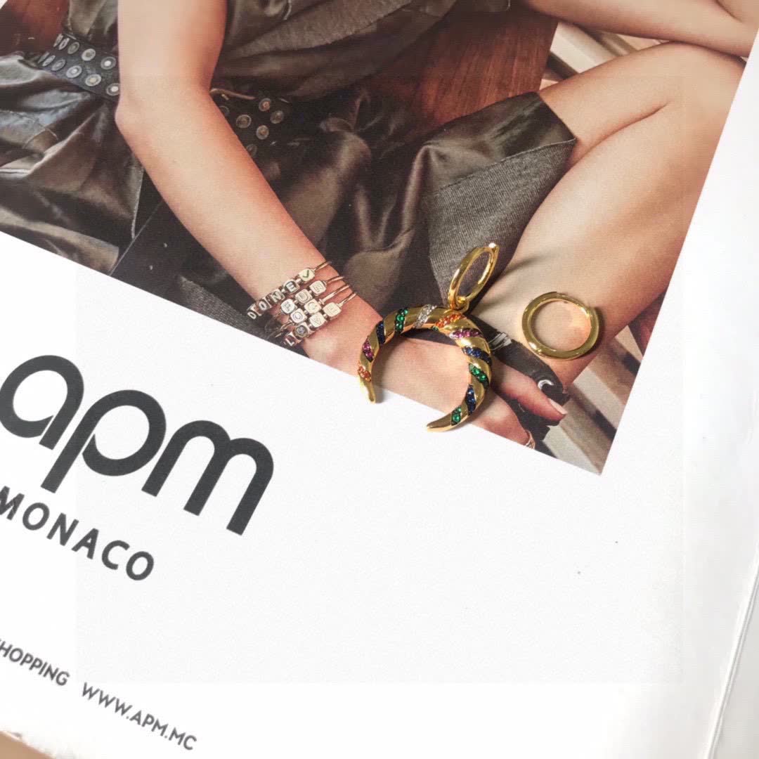 APM Monaco Gold Multi-Color Gemstone Crescent Hoop Earrings